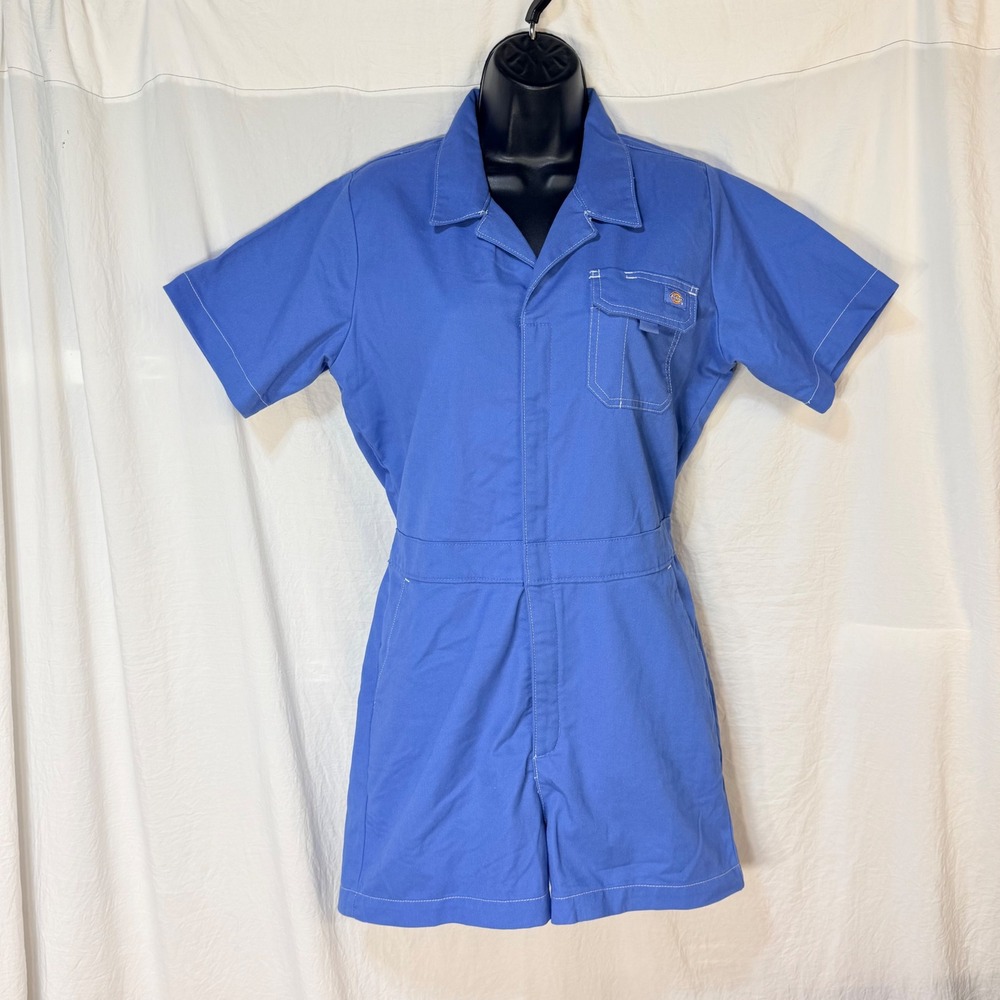 Dickies Short Sleeve Romper Size Medium Blue Contrast Stitch Workwear Coverall